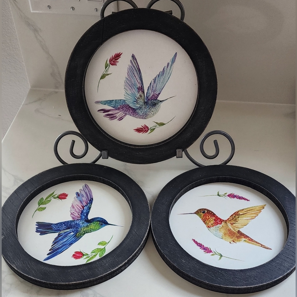 Ganz Round Watercolor Style Hummingbirds Wall Hanging Decor Set Of Three New